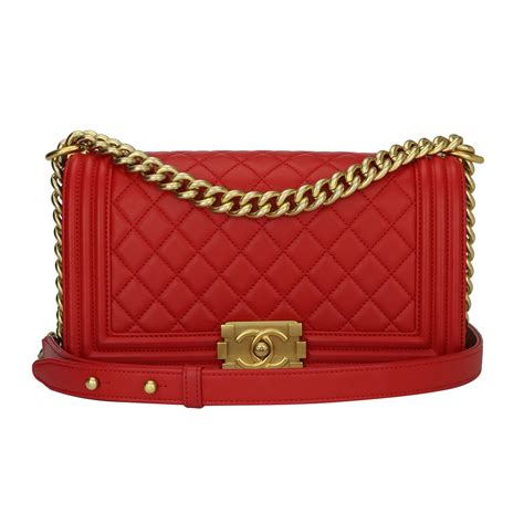 chanel red medium boy should bag silver chain|Chanel boys handbags.